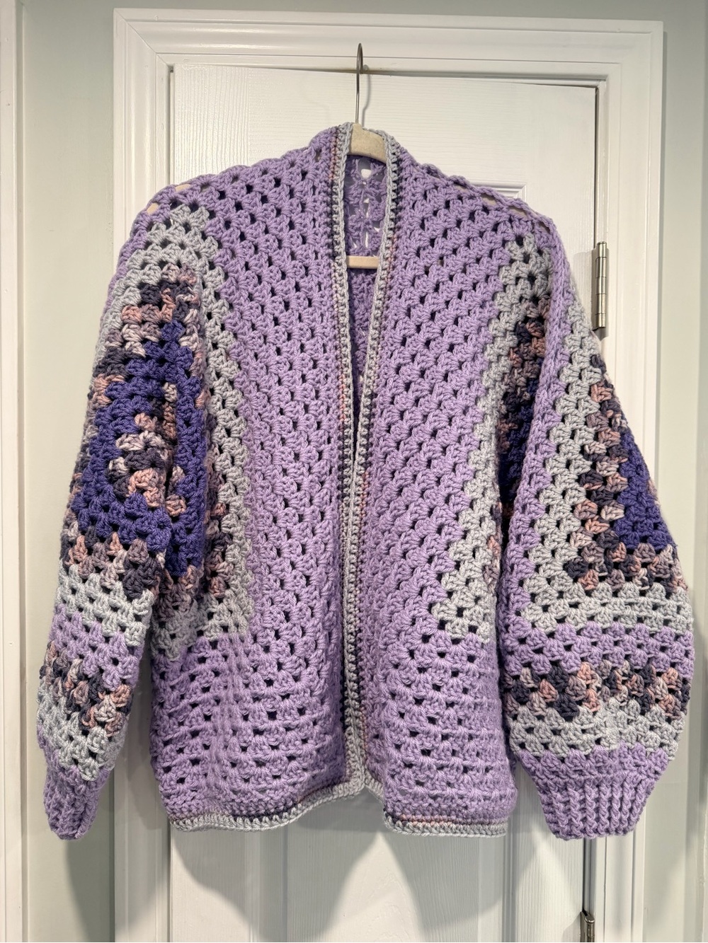 Handmade Crochet Granny Square One Size Cozy Cardigan Boho Chunky Knit Sweater